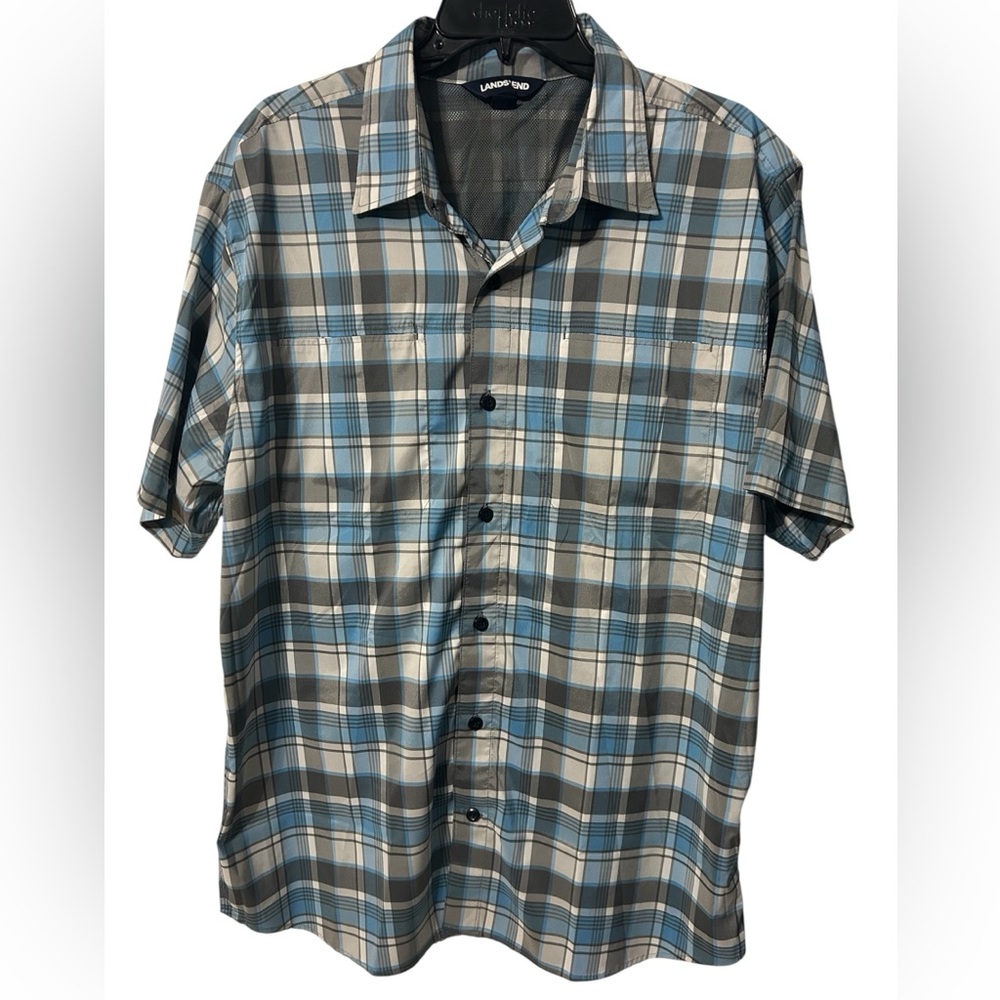 Lands' End Men's Cooling Moisture Wicking Short-Sleeve Plaid Button-Down